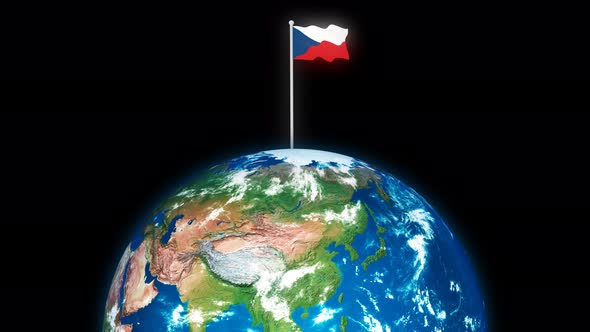 Czechia Flying Flag On The 3d Rotated Planet Earth