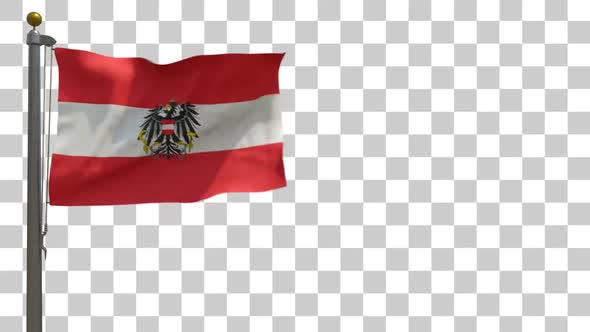 Austria Flag with Emblem on Flagpole with Alpha Channel - 4K