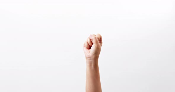 Female hands symbol with fingers for help isolated on a white studio background with copy space for