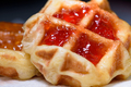 Close up fresh waffles with above strawberry jam - PhotoDune Item for Sale