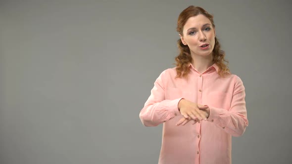 Deaf Female Asking Sign Slow Please in Asl, Teacher Showing Words Tutorial