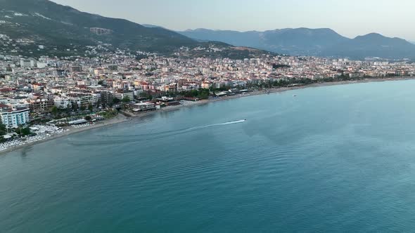 Colorful Panorama over the city Aerial View 4 K Alanya Turkey