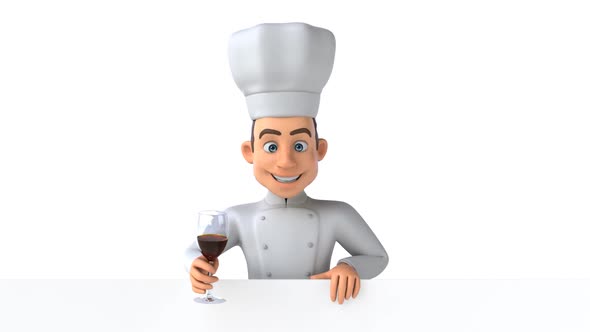 Fun 3D cartoon chef with a glass of wine alt