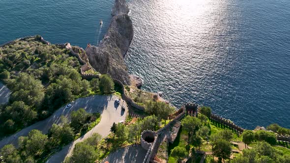 Alanya Castle Alanya Kalesi Aerial View of Mountain and City Turkey 4 K