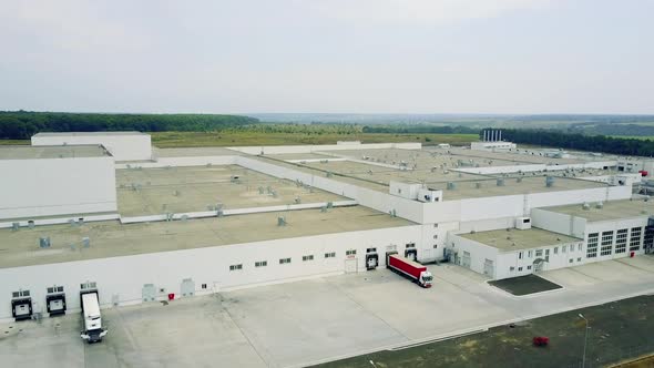 Industrial Factory Building. Aerial view of modern industrial exterior in countryside