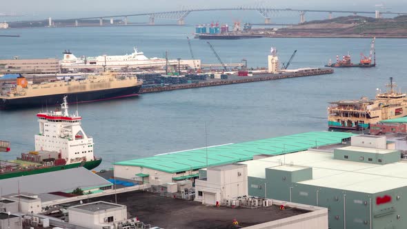 Timelapse Tokyo Cargo Vessels Moor at Container Terminal