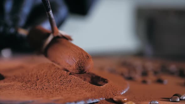 Closeup of Chef is Making Chocolate Desserts