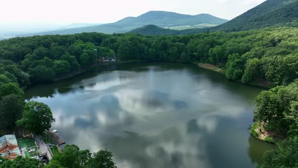 Aerial view of Lake Izra in the locality of Slanska Huta in Slovakia