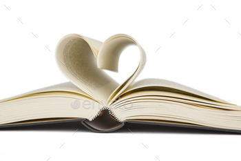 Open book with heart shaped pages. Love for reading