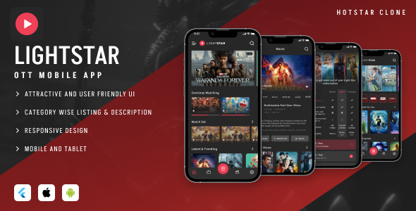 LightStar - Movie App, Series, Video Streaming App, Hotstar Clone : Flutter Mobile App Template