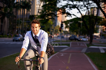mmuting to work with his bicycle