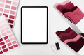 iPad Pro with white screen on pink color background. New 2023 trending PANTONE 18-1750 Viva Magenta  - PhotoDune Item for Sale