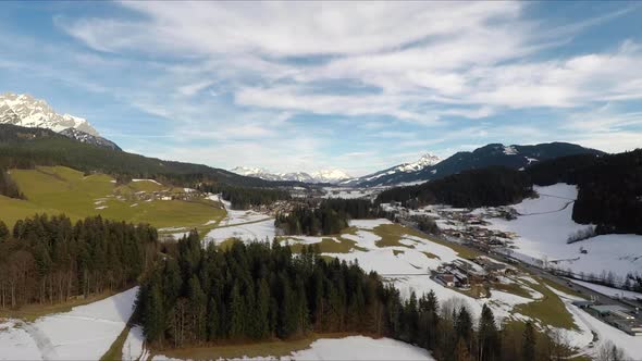 Flying Drone over Swiss Alps in Austria