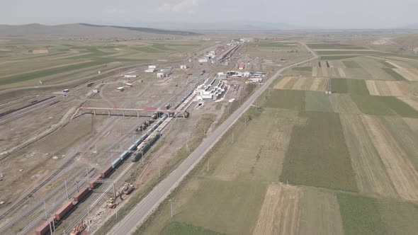 Samtskhe-Javakheti, Georgia - August 22 2021: Aerial view of Akhalkalaki railway station