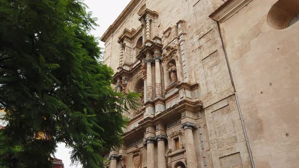 Facade Old Catholic Church Cathedral in Spain.