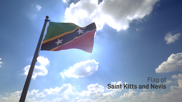 Saint Kitts and Nevis Flag on a Flagpole V4