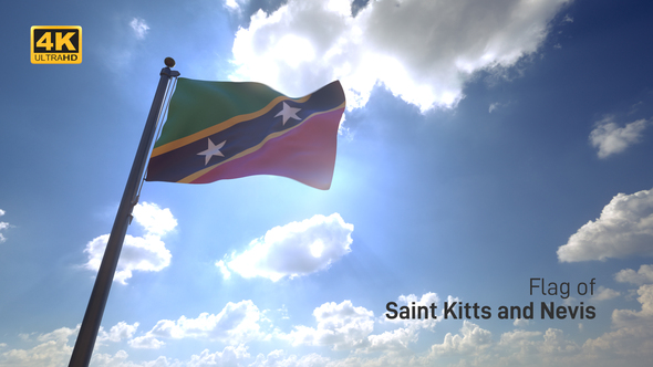 Saint Kitts and Nevis Flag on a Flagpole V4 - 4K