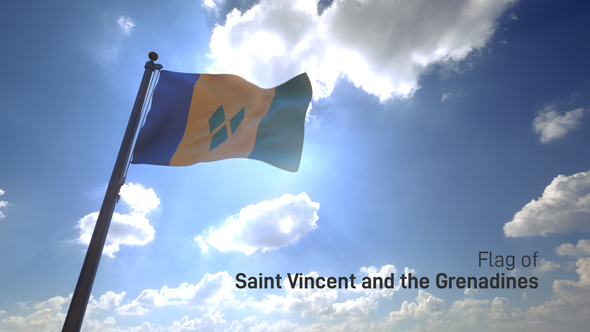 Saint Vincent and the Grenadines Flag on a Flagpole V4