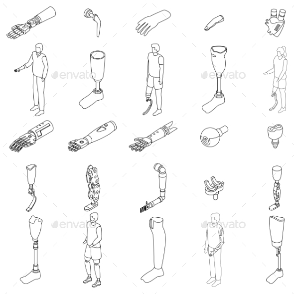 Artificial Limbs Icons Set Vector Outline