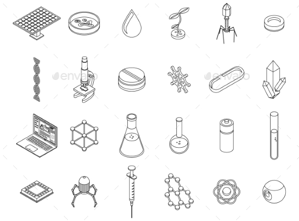 Nanotechnology Icons Set Vector Outline