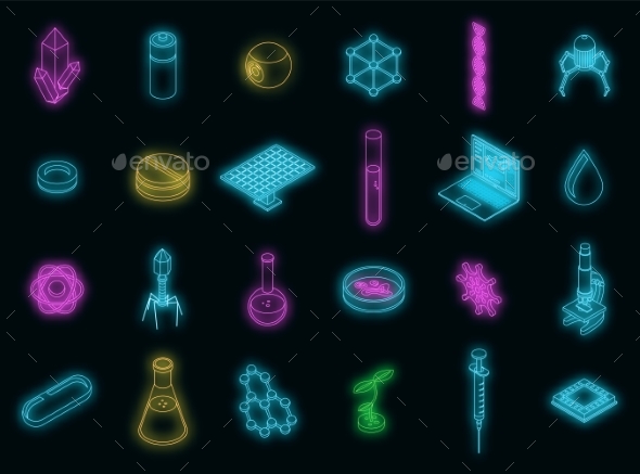 Nanotechnology Icons Set Vector Neon