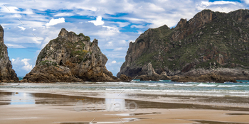 ed Landscape of the Oriental Coast of Asturias, La Franca, Ribadeveva, Asturias, Spain, Europe