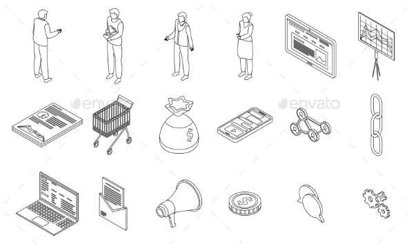 Affiliate Marketing Icons Set Outline Vector