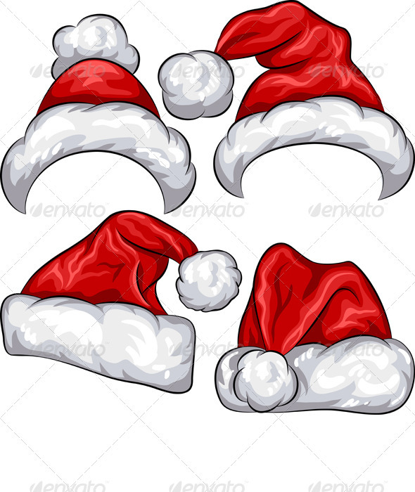 Vector set Red Christmas Santa Claus hats