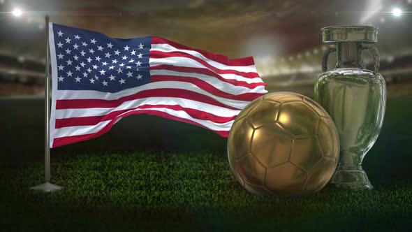 USA Flag with Football And Cup Background Loop