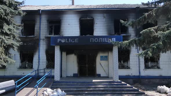 War in Ukraine  Burned Police Station in Borodyanka