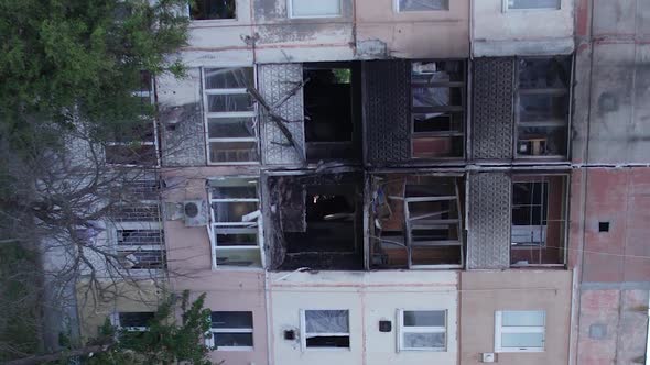 Vertical Video Ukraine Makariv  Building Destroyed By War