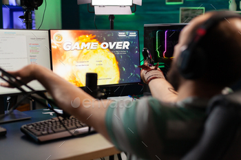 Game over for man streamer playing online space shooter game