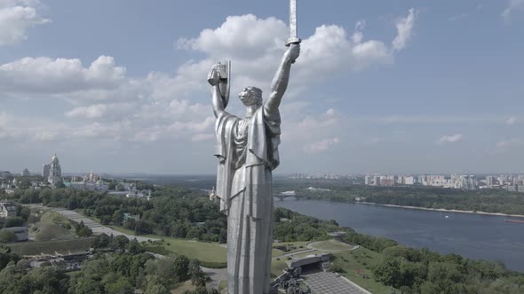 Kyiv, Ukraine: Aerial View of the Motherland Monument. Flat, Gray