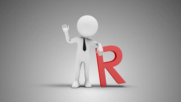 3D Man Waving Hand Leaned To South African Rand Sign 02 Loop with Alpha alt