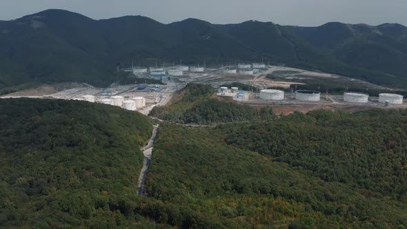 Large oil base with oil storage in the green hills