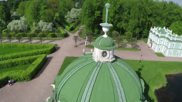 Flying over the ancient building in Tsaritsyno, Moscow