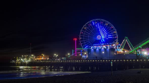 Santa Monica Pier Ferris Wheel at Night