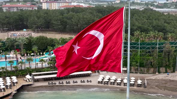 Turkısh flag aerıal vıew 4 K Turkey Alanya