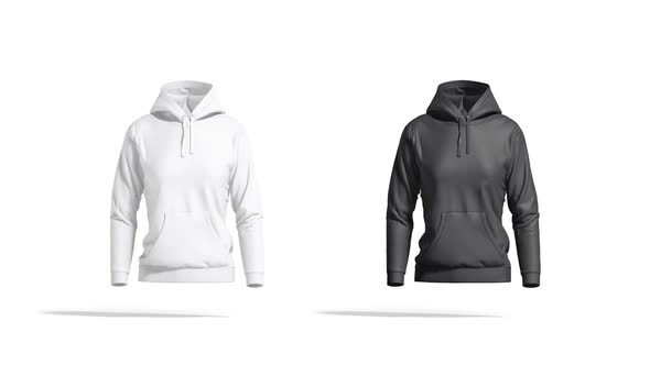 Blank black and white women sport hoodie, looped rotation