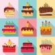 Cake Birthday Icon Set Flat Style - GraphicRiver Item for Sale