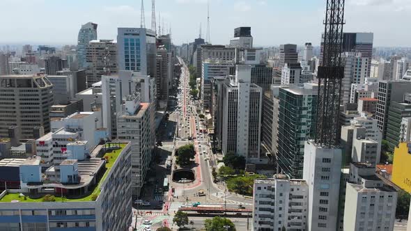 Avenue Paulista Sao Paulo, Brazil (Aerial View, Panorama, Drone Footage)