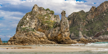 ed Landscape of the Oriental Coast of Asturias, La Franca, Ribadeveva, Asturias, Spain, Europe