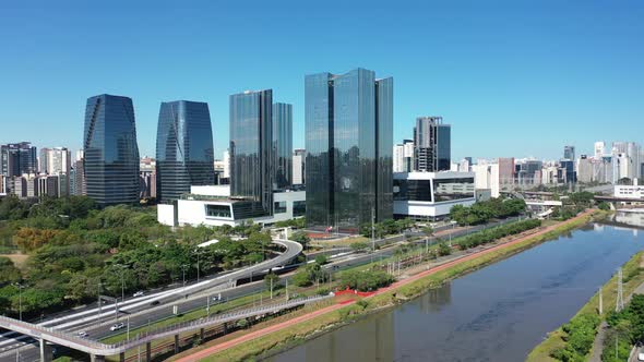 Downtown Sao Paulo Brazil. Landmark highway road. Offices buildings.