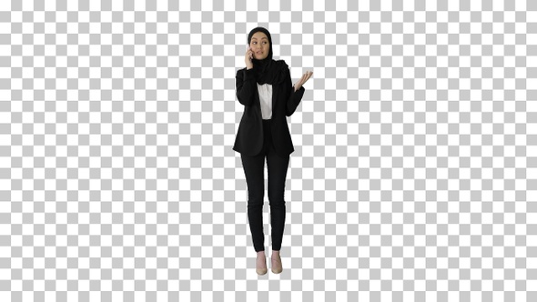 Arabic Business woman wearing hijab speaking, Alpha Channel