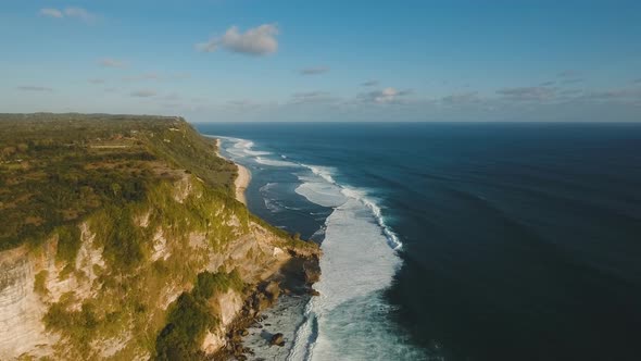 Rocky Coastline on the Island of Bali. Aerial View