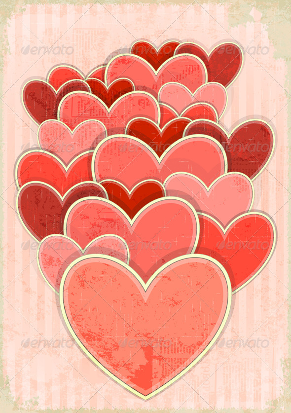 Retro Valentines Day Card with Hearts