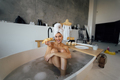 Luxury fashion woman in the morning take breakfast lying in bath - PhotoDune Item for Sale