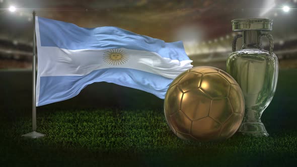 Argentina Flag With Football And Cup Background Loop