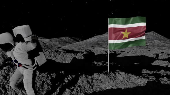 Astronaut Planting Suriname Flag on the Moon