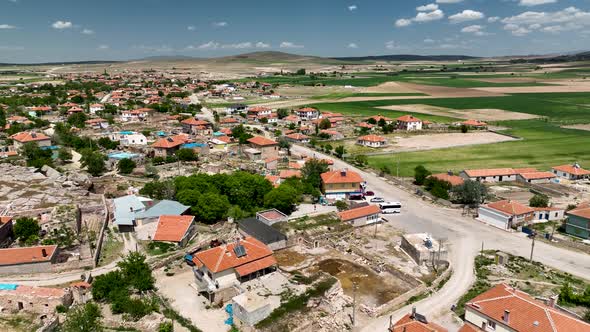 Small farming village in Turkey aerial view 4 K